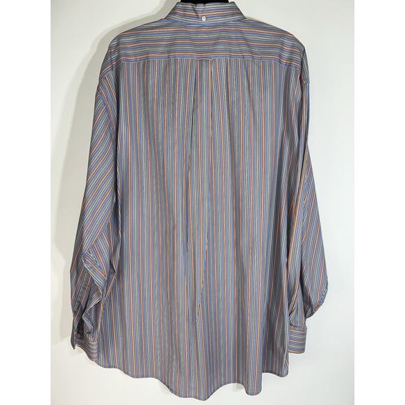 Faconnable Blue Red Multi Stripe Long Sleeve Button Front Men’s Shirt Size XXL - Picture 3 of 7